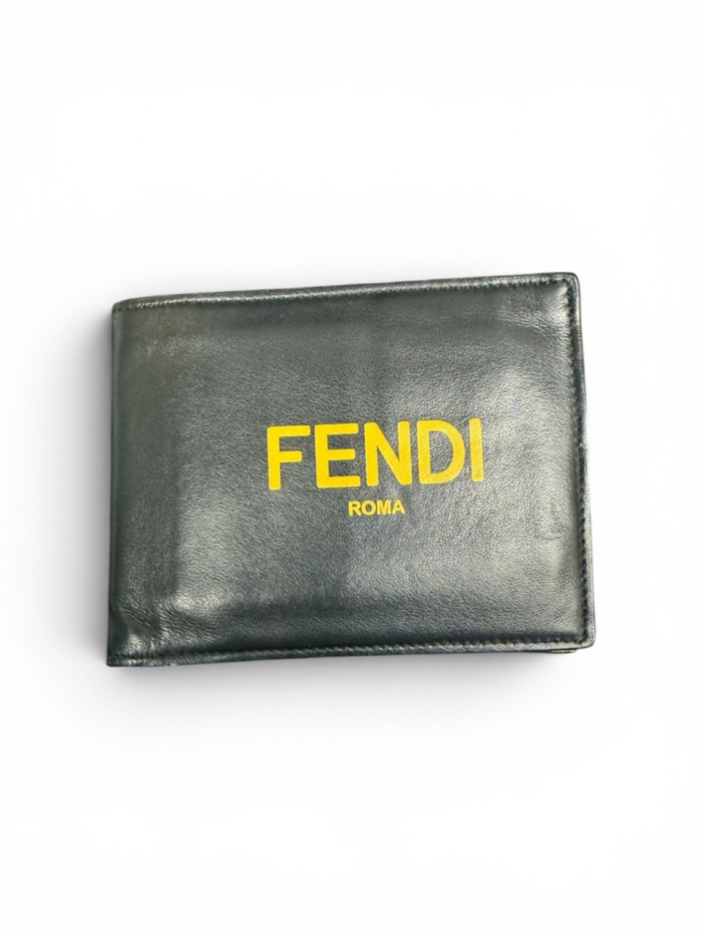 Fendi Roma Logo Black & Yellow Leather Bifold Wallet
